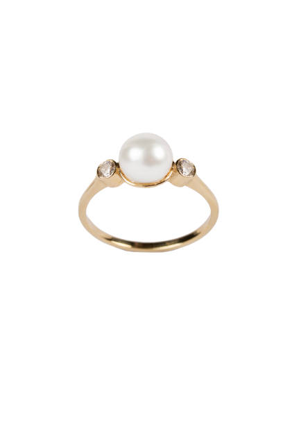 istock Golden ring with pearls isolated on white background. 1358581238