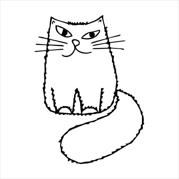 istock Funny cat hand drawn in doodle style, black and white 1358582307