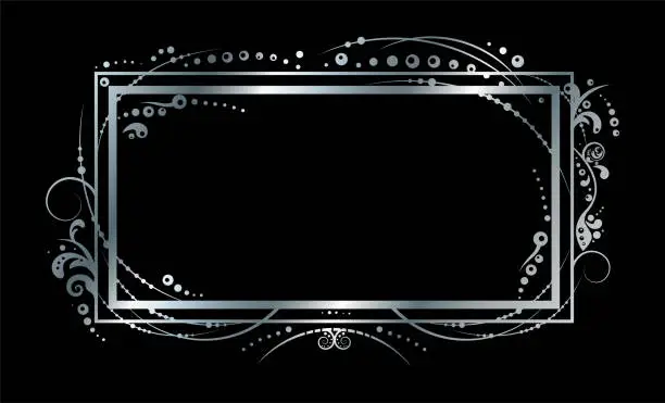 Vector illustration of Silver rectangular vintage frame on black background