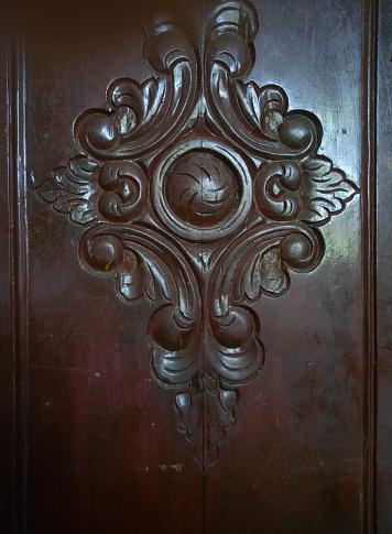 old wooden door. dark red wardrobe door