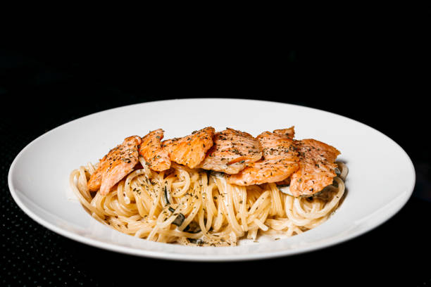 Salmon Fillets Grilled Pasta Spaghetti Bowl