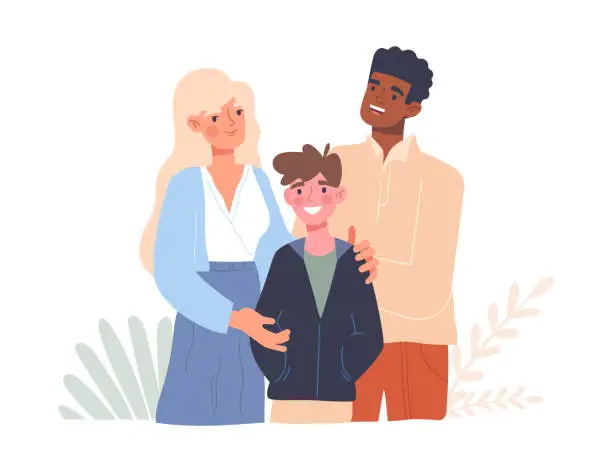 Vector illustration of Family adopt boy