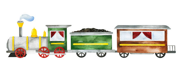 Watercolor Retro Train Illustration Stock Illustration - Download Image Now  - Old, Rail Transportation, Train - Vehicle - iStock