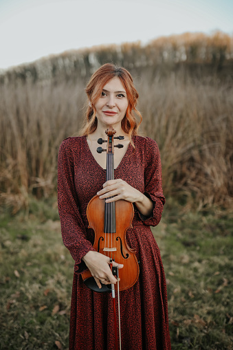 Musician Woman Portrait, Violin , Autumn