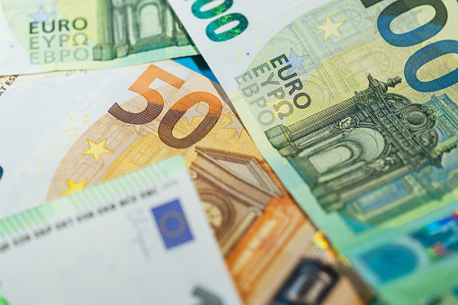 Close-up of 100 Euro and 50 Euro Banknotes Cash Banknotes