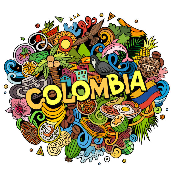 Colombia hand drawn cartoon doodle illustration. Funny Colombian design. vector art illustration
