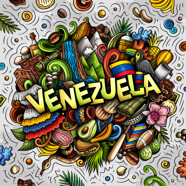 ilustraciones, imágenes clip art, dibujos animados e iconos de stock de ilustración de garabatos de dibujos animados dibujados a mano en venezuela. divertido diseño local. - ilustraciones de cultura venezolana