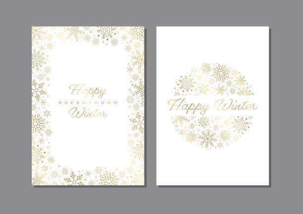 Card Design with Golden Snowflakes Card Design with Golden Snowflakes グラフィックプリント stock illustrations