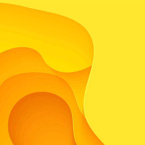 istock Abstract yellow background in paper cut art. 3d orange liquid wavy form with shadow in minimalist style. Simple layout design for advertising poster brochure or flyer. Vector card illustration 1358603658