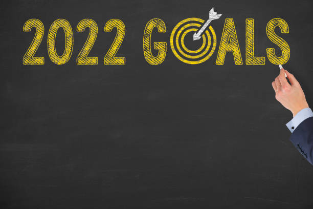 istock Human Hand Writing New Year 2022 Goals on Chalkboard Background 1358609322
