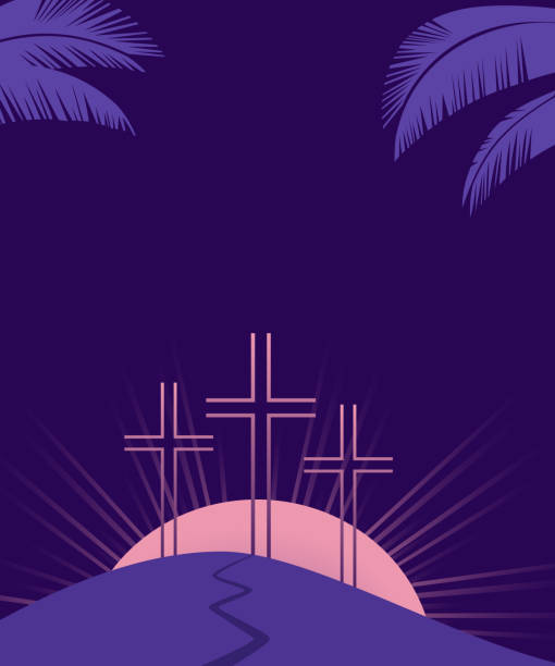 Religion Lent holiday symbols vector background Religious Lenten season flat vector background. Hand drawn Christian symbol. Sacrament biblical church cross cartoon. Catholic bible Holy day design element. Religion sign template illustration Worshipper stock illustrations