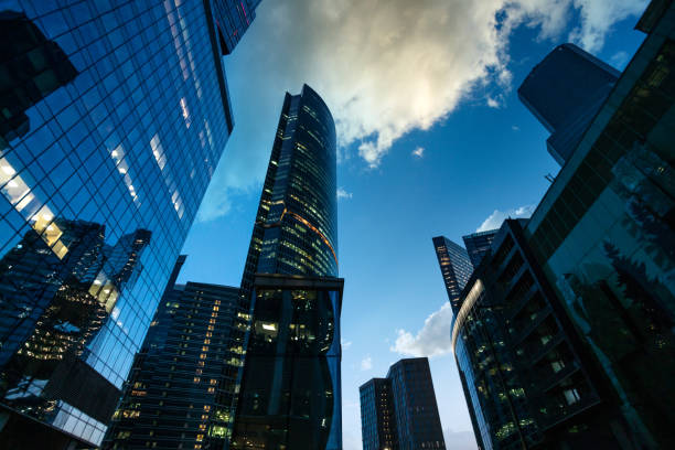 istock Modern business buildings in the twilight 1358616757