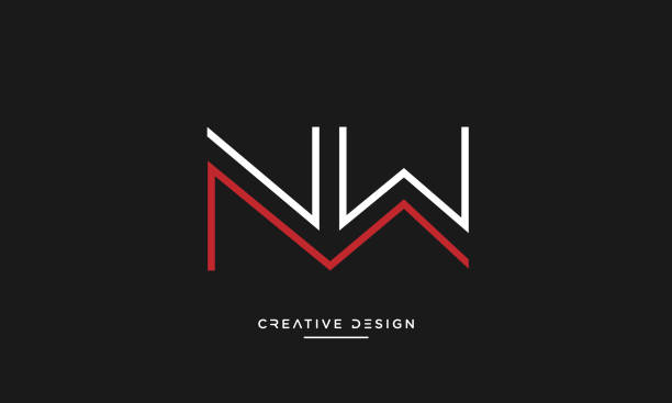 nw lub wn alphabet letters luksusowe logo vector design - letter n alphabet three dimensional shape red stock illustrations
