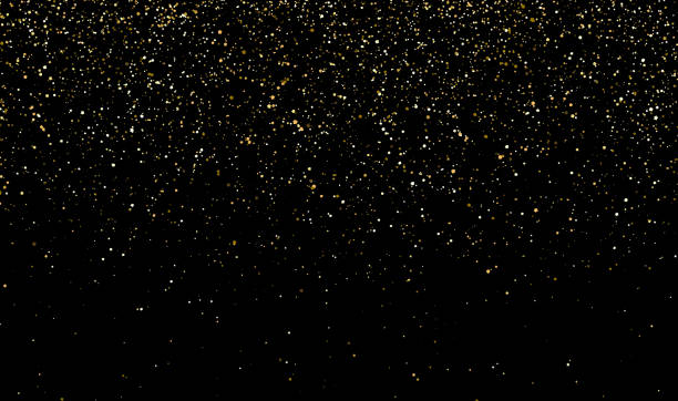 istock Gold confetti powder falling and scatter celebration decoration holiday party concept on black space abstract background vector illustration 1358618117