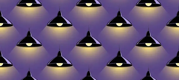 Vector illustration of Ceiling lamps seamless vector background, hanging spot lights endless wallpaper image.