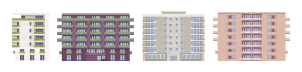 istock Block of flats contemporary architecture set 1358623224