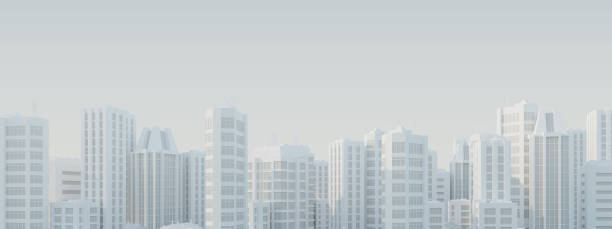 istock Urban view with white skyscrapers.The city background concept.3d rendering 1358625545