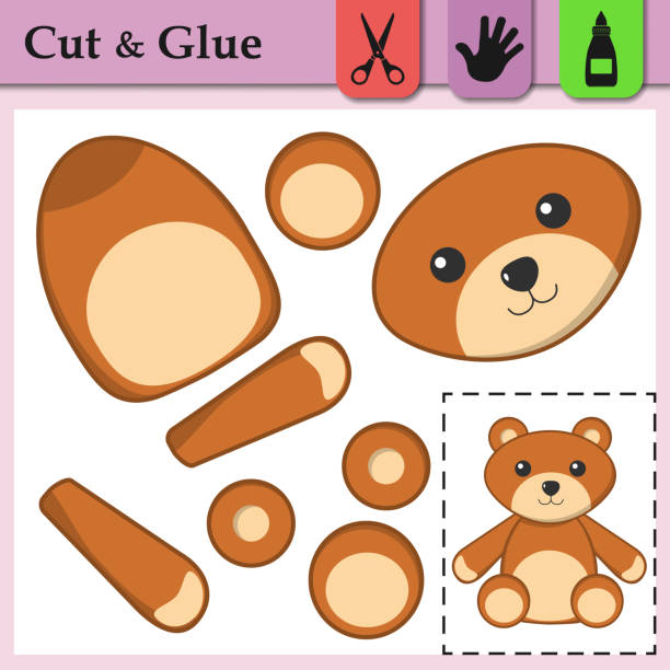 Paper game for kids. Create the applique cute Bear. Cut and glue. Forest animal. Education logic game for preschool kids. Worksheet activity perfect for scissor practice, fine motor and cutting skills Paper game for kids. Create the applique cute Bear. Cut and glue. Forest animal. Education logic game for preschool kids. Worksheet activity perfect for scissor practice, fine motor, cutting skills the perfect game stock illustrations