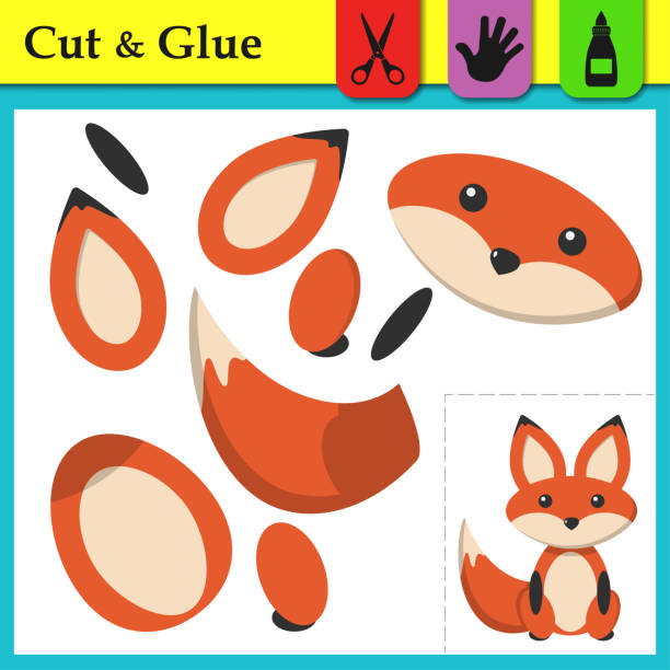 Paper game for kids. Create the applique cute Fox. Cut and glue. Forest animal. Education logic game for preschool kids. Worksheet activity perfect for scissor practice, fine motor and cutting skills. Paper game for kids. Create the applique cute Fox. Cut and glue. Forest animal. Education logic game for preschool kids. Worksheet activity perfect for scissor practice, fine motor and cutting skills the perfect game stock illustrations