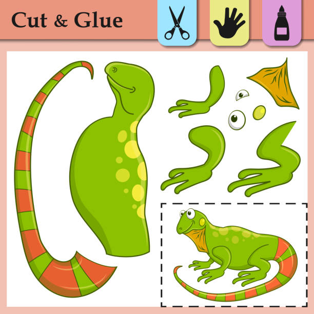 Paper game for kids. Create the applique cute Iguana. Cut and glue. Wild animal. Education logic game for preschool kids. Worksheet activity perfect for scissor practice, fine motor and cutting skills Paper game for kids. Create the applique cute Iguana. Cut and glue. Wild animal. Education logic game for preschool kids. Worksheet activity perfect for scissor practice, fine motor, cutting skills the perfect game stock illustrations