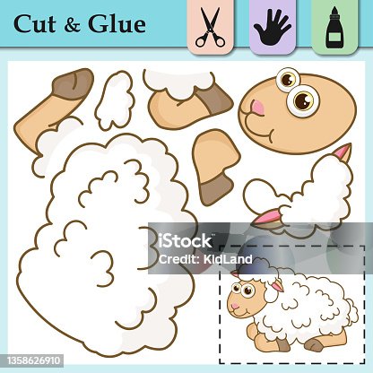 istock Paper game for kids. Create the applique cute Lamb. Cut and glue. Funny Lamb. Education logic game for preschool kids. Worksheet activity perfect for scissor practice, fine motor and cutting skills. 1358626910