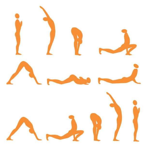 illustrations, cliparts, dessins animés et icônes de yoga salutation au soleil, icônes. - salutation au soleil