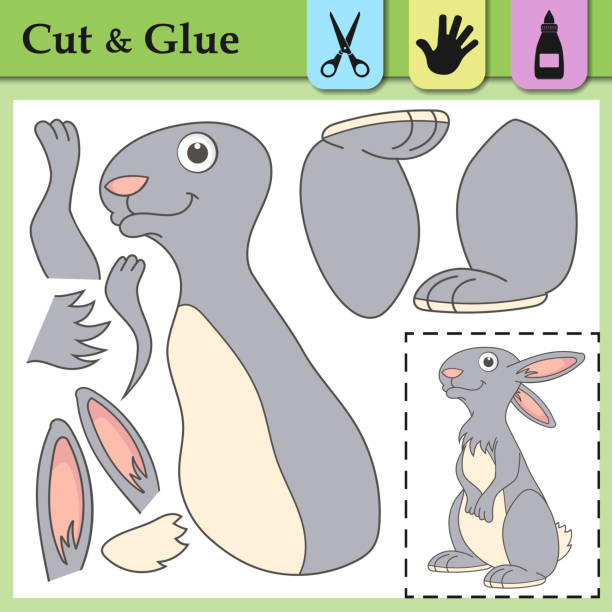 Paper game for kids. Create the applique cute Rabbit. Cut and glue. Forest animal. Education logic game for preschool kids. Worksheet activity perfect for scissor practice, fine motor, cutting skills. Paper game for kids. Create the applique cute Rabbit. Cut and glue. Forest animal. Education logic game for preschool kids. Worksheet activity perfect for scissor practice, fine motor, cutting skills the perfect game stock illustrations