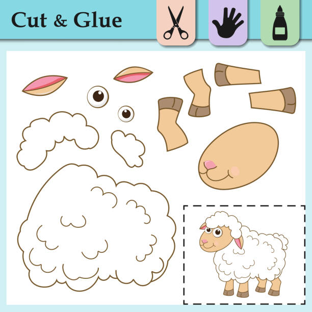 Paper game for kids. Create the applique cute Sheep. Cut and glue. Funny Lamb. Education logic game for preschool kids. Worksheet activity perfect for scissor practice, fine motor and cutting skills. Paper game for kids. Create the applique cute Sheep. Cut and glue. Funny Lamb. Education logic game for preschool kids. Worksheet activity perfect for scissor practice, fine motor and cutting skills the perfect game stock illustrations