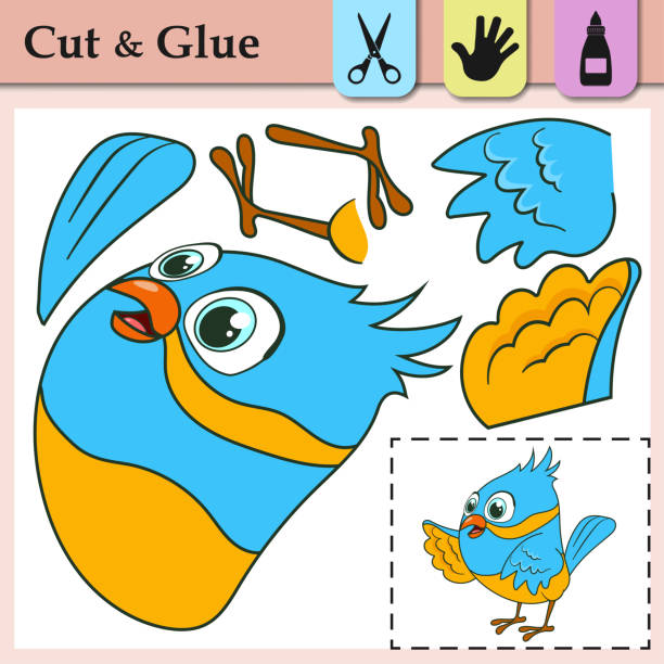 Paper game for kids. Create the applique cute parrot. Cut and glue. Little Bird . Education logic game for preschool kids. Worksheet activity perfect for scissor practice, fine motor, cutting skills. Paper game for kids. Create the applique cute parrot. Cut and glue. Little Bird . Education logic game for preschool kids. Worksheet activity perfect for scissor practice, fine motor, cutting skills the perfect game stock illustrations