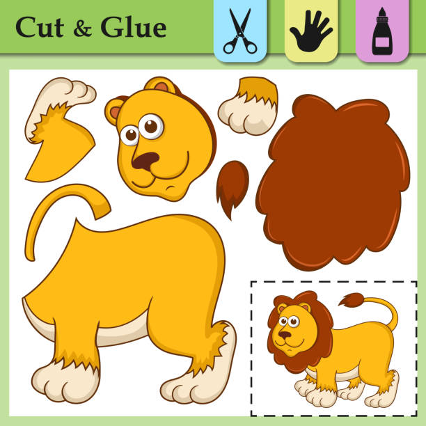 Paper game for kids. Create the applique cute Lion. Cut and glue. African animal. Education logic game for preschool kids. Worksheet activity perfect for scissor practice, fine motor,cutting skills Paper game for kids. Create the applique cute Lion. Cut and glue. African animal. Education logic game for preschool kids. Worksheet activity perfect for scissor practice,fine motor, cutting skills the perfect game stock illustrations