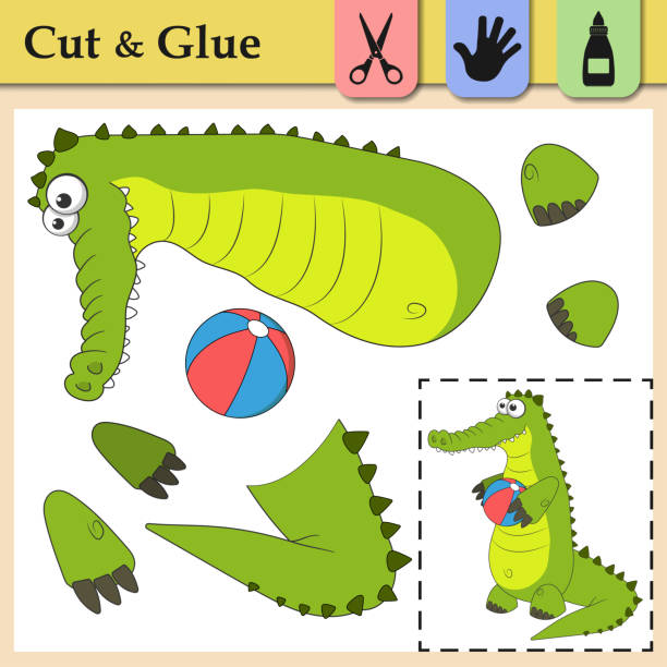 Paper game for kids. Create the applique cute Crocodile. Cut and glue. Wild animal. Education logic game for preschool kids. Worksheet activity perfect for scissor practice, fine motor, cutting skills Paper game for kids. Create the applique cute Crocodile. Cut and glue. Wild animal. Education logic game for preschool kids. Worksheet activity perfect for scissor practice,fine motor, cutting skills the perfect game stock illustrations