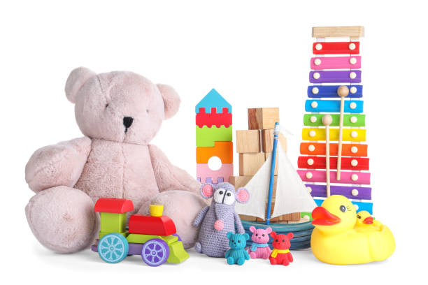 istock Set of different toys on white background 1358629730