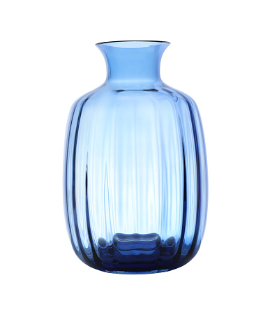 Stylish empty glass vase isolated on white