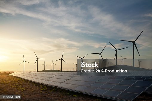istock Solar and wind energy farm 1358631264
