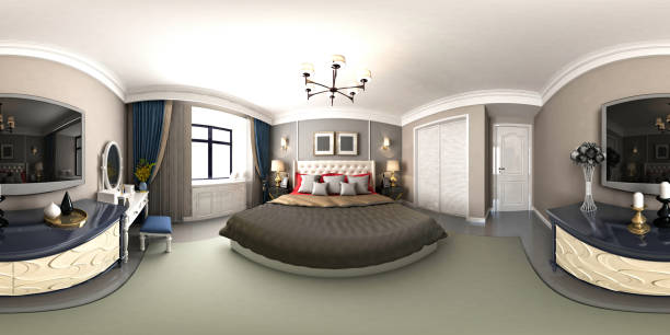 istock 360 degrees luxury hotel room, 3d rendering 1358634762