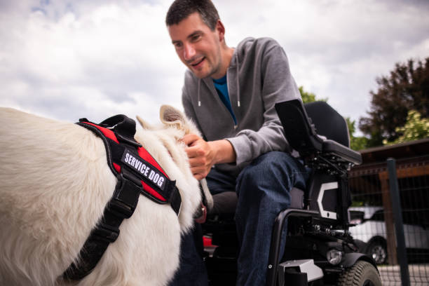 istock Man with disability and service dog 1358634937