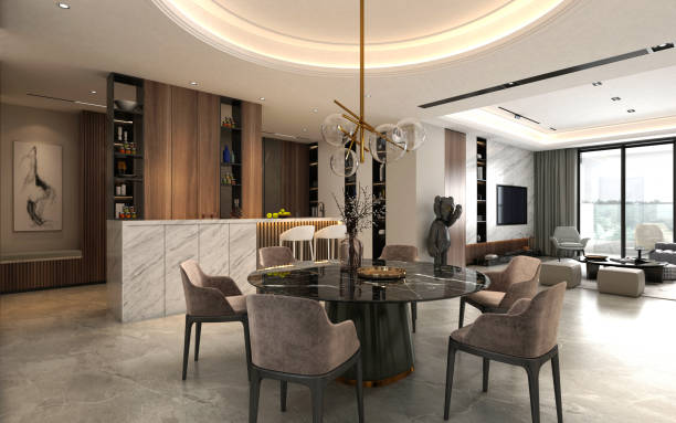 istock 3d render of home interior, living room and kitchen 1358637427
