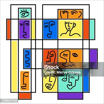 istock Abstract faces vector pattern design hand drawn Illustrations 1358637460