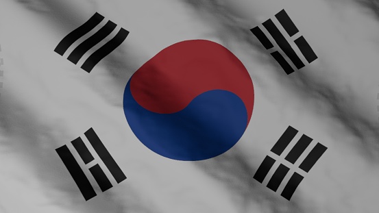 South Korean national flag. State flag of South Korea illustration. 3D rendering.