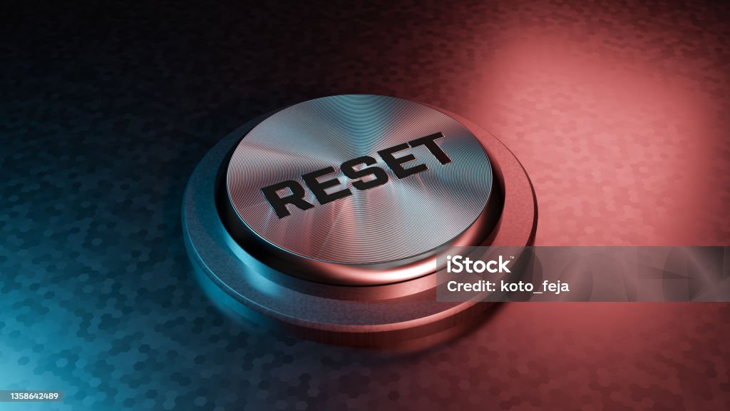Button Reset Button Reset - 3d rendered image shiny metallic button. Single word Reset, cut out object.
Template, copy space, design element. Abstract background. Resetting Stock Photo