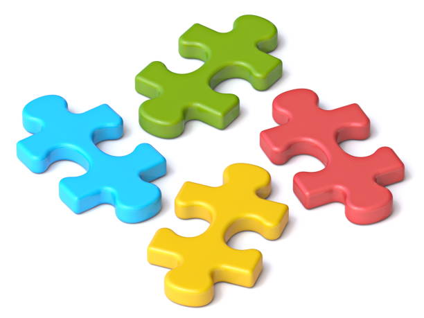 istock Four puzzle pieces separated 3D rendering illustration isolated on white background 1358643527