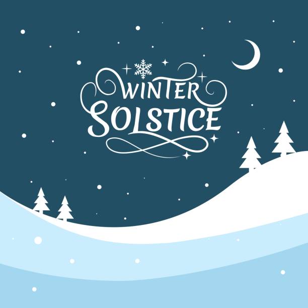 winter solstice, on snowy landscape background, elements for invitations, templates, posters, greeting cards. Vector typography, winter solstice, on snowy landscape background, elements for invitations, templates, posters, greeting cards. winter solstice stock illustrations