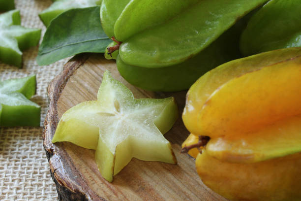 istock Tasty carambola fruit on wooden table. 1358645266