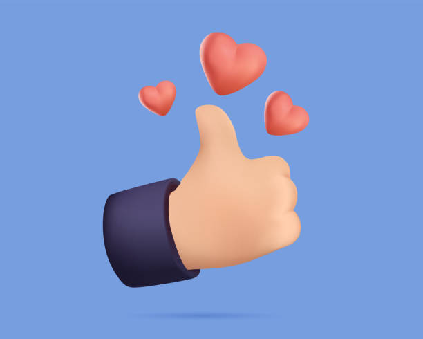 Hand symbol like approved and red heart love. Realistic 3d cartoon style design. Social media Creative concept idea. Hand symbol like approved and red heart love. Realistic 3d cartoon style design. Social media Creative concept idea. Vector illustration. Thumb up like icon. Good, ok or follow symbol vector. ok stock illustrations