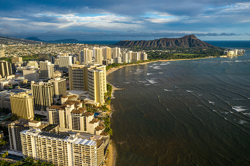Dense city area of Honolulu, Oahu.