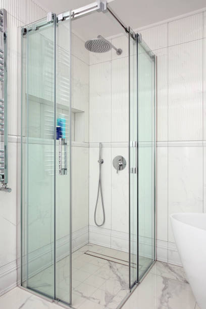 istock Beautiful glass spray booth in a private house 1358648128