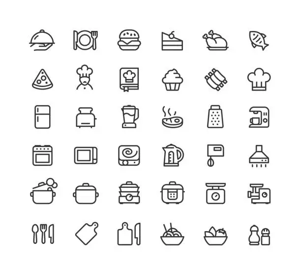 Vector illustration of Cooking & Kitchen Line Icons Editable Stroke