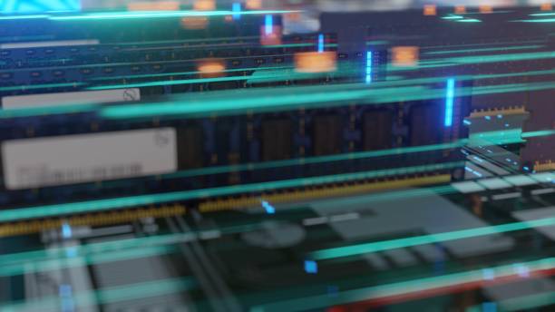 istock Futuristic circuit board with moving inside of the Computer Case. 1358653482