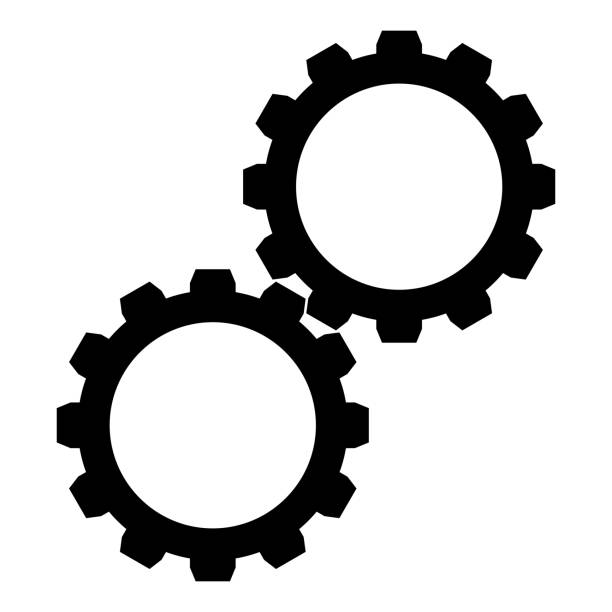 ilustrações de stock, clip art, desenhos animados e ícones de two gears gearwheel cog set cogwheels connected in working mechanism icon black color vector illustration flat style image - two wheel