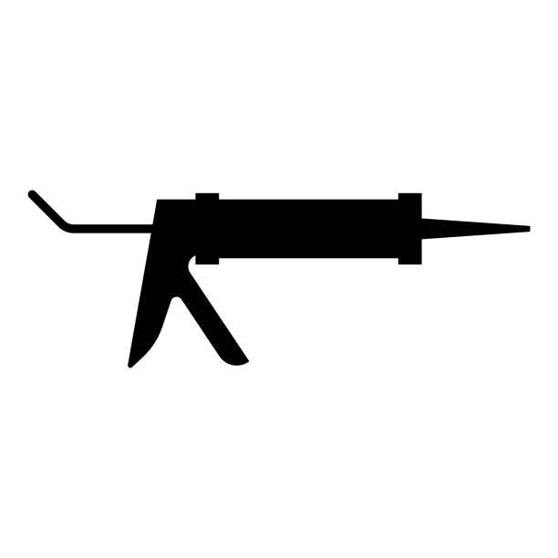 ilustraciones, imágenes clip art, dibujos animados e iconos de stock de pistola de silicona sellado de pegamento icono de color negro ilustración vectorial imagen de estilo plano - silicone